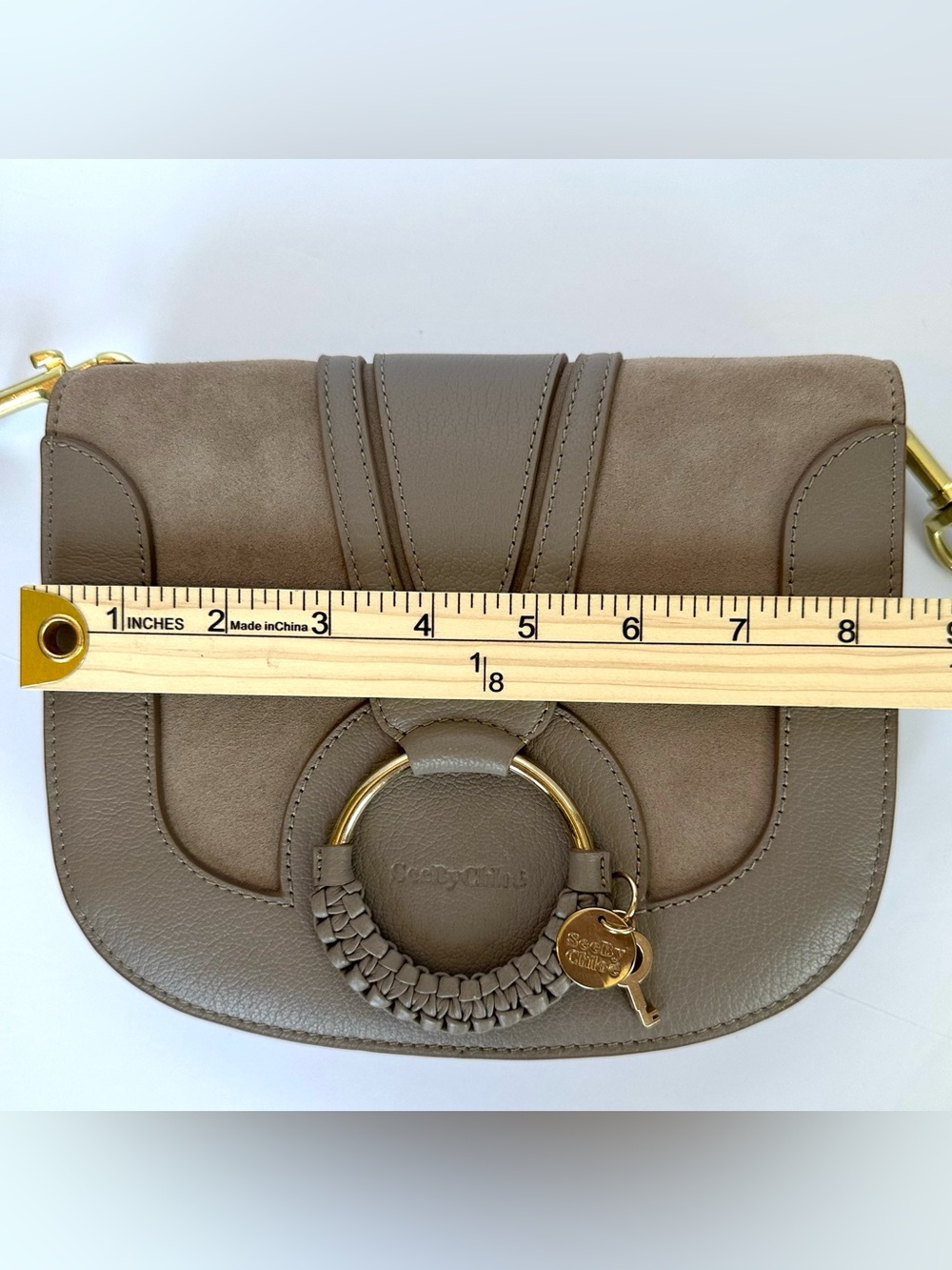 New See by Chloé Hana Suede & Leather Shoulder Bag in Motty Grey - Picture 8 of 16